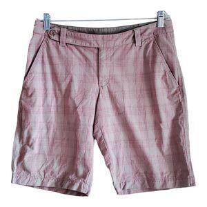 THE NORTH FACE Women's 10 Bermuda Shorts Beige Pink Plaid Cotton Waist 32"
